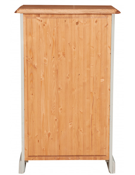 Cômoda country em madeira maciça de limão, estrutura branca antiga, acabamento natural 63x41x100 cm