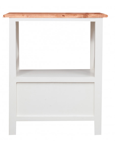 Mesa de cabeceira country em madeira maciça de limão, estrutura branca, tampo com acabamento natural, 56x36x66 cm