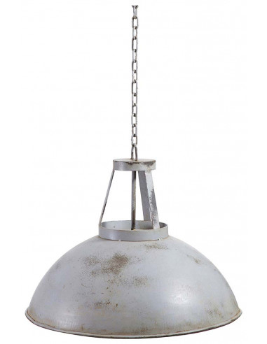 Lustre suspenso industrial não eletrificado W46xDP46xH40 cm em ferro, acabamento branco antigo Lustre suspenso industrial não eletrificado W46xDP46xH40 cm em ferro, acabamento branco antigo
