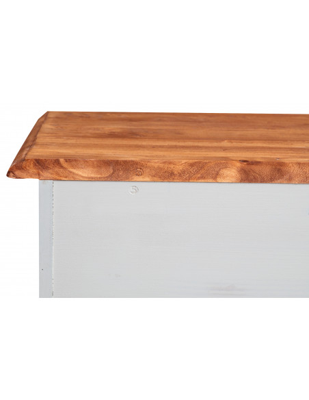 Aparador country em madeira maciça de tília com estrutura branca antiga e tampo natural 197x50x91 cm