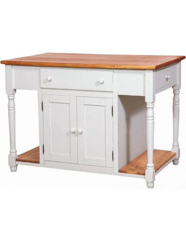 Banco da lavoro bifacciale in legno massello di tiglio struttura bianca anticata piano finitura naturale130x80x88 cm Banco da lavoro bifacciale in legno massello di tiglio struttura bianca anticata piano finitura naturale130x80x88 cm