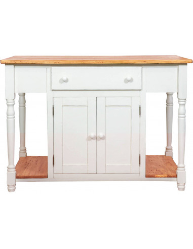 Banco da lavoro bifacciale in legno massello di tiglio struttura bianca anticata piano finitura naturale130x80x88 cm Banco da lavoro bifacciale in legno massello di tiglio struttura bianca anticata piano finitura naturale130x80x88 cm