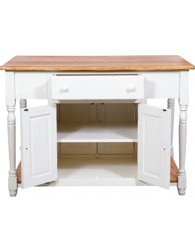 Banco da lavoro bifacciale in legno massello di tiglio struttura bianca anticata piano finitura naturale130x80x88 cm Banco da lavoro bifacciale in legno massello di tiglio struttura bianca anticata piano finitura naturale130x80x88 cm
