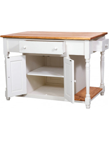 Banco da lavoro bifacciale in legno massello di tiglio struttura bianca anticata piano finitura naturale130x80x88 cm Banco da lavoro bifacciale in legno massello di tiglio struttura bianca anticata piano finitura naturale130x80x88 cm