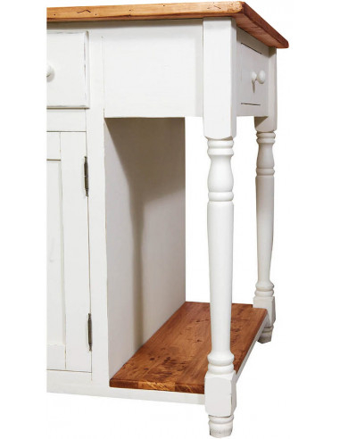 Banco da lavoro bifacciale in legno massello di tiglio struttura bianca anticata piano finitura naturale130x80x88 cm Banco da lavoro bifacciale in legno massello di tiglio struttura bianca anticata piano finitura naturale130x80x88 cm