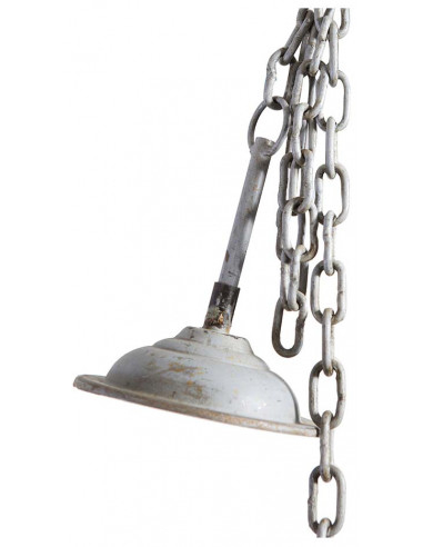 Lustre suspenso industrial não eletrificado W46xDP46xH40 cm em ferro, acabamento branco antigo Lustre suspenso industrial não eletrificado W46xDP46xH40 cm em ferro, acabamento branco antigo
