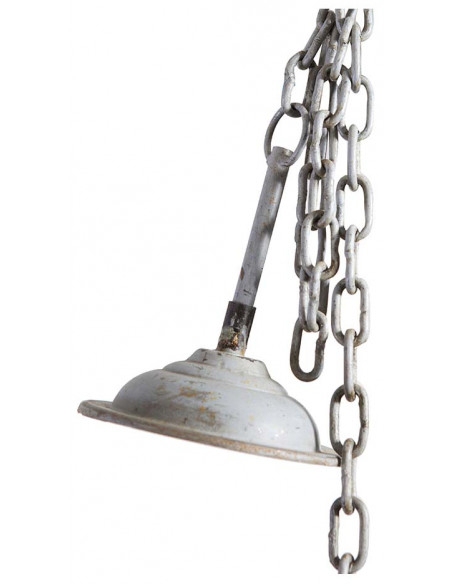 Lampadario Industrial a sospensione non elettrificato L46xPR46xH40 cm in ferro finitura bianca anticata