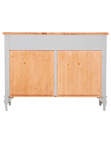 Credenza Country in legno massello di tiglio struttura bianca anticata piano naturale 123x42x92,5 cm Credenza Country in legno massello di tiglio struttura bianca anticata piano naturale 123x42x92,5 cm
