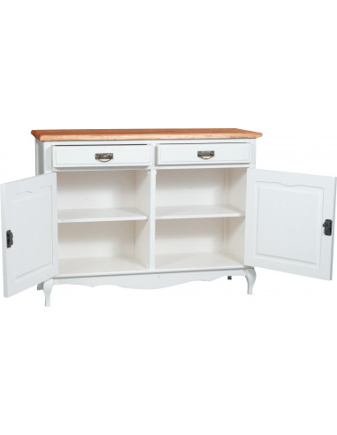 Credenza Country in legno massello di tiglio struttura bianca anticata piano naturale 123x42x92,5 cm Credenza Country in legno massello di tiglio struttura bianca anticata piano naturale 123x42x92,5 cm