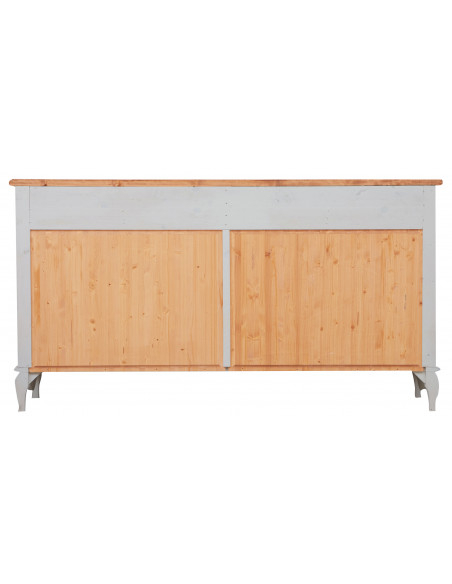 Aparador country em madeira maciça de limão, estrutura branca antiga, tampo com acabamento natural 170x42x92 cm