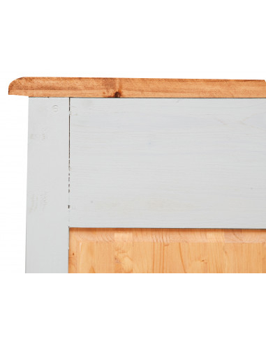 Credenza Country in legno massello di tiglio struttura bianca anticata piano finitura naturale 170x42x92 cm Credenza Country in legno massello di tiglio struttura bianca anticata piano finitura naturale 170x42x92 cm