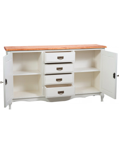 Credenza Country in legno massello di tiglio struttura bianca anticata piano finitura naturale 160x42x90 cm Credenza Country in legno massello di tiglio struttura bianca anticata piano finitura naturale 160x42x90 cm