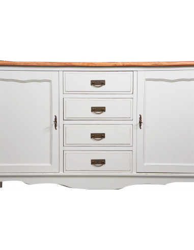 Credenza Country in legno massello di tiglio struttura bianca anticata piano finitura naturale 160x42x90 cm Credenza Country in legno massello di tiglio struttura bianca anticata piano finitura naturale 160x42x90 cm