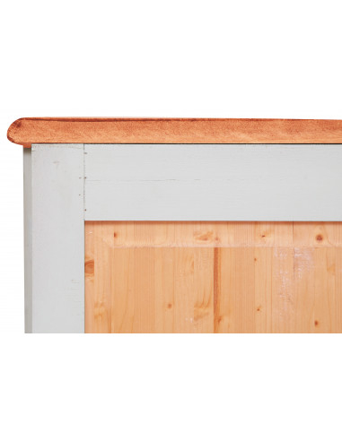 Credenza Country in legno massello di tiglio struttura bianca anticata piano finitura naturale 160x42x90 cm Credenza Country in legno massello di tiglio struttura bianca anticata piano finitura naturale 160x42x90 cm
