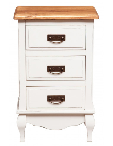 Cômoda country em madeira maciça de limão, estrutura branca, tampo com acabamento natural, 46x36x70 cm Cômoda country em madeira maciça de limão, estrutura branca, tampo com acabamento natural, 46x36x70 cm