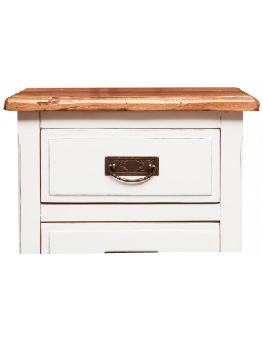 Cômoda country em madeira maciça de limão, estrutura branca, tampo com acabamento natural, 46x36x70 cm Cômoda country em madeira maciça de limão, estrutura branca, tampo com acabamento natural, 46x36x70 cm