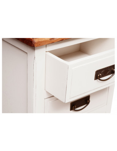 Cômoda country em madeira maciça de limão, estrutura branca, tampo com acabamento natural, 46x36x70 cm Cômoda country em madeira maciça de limão, estrutura branca, tampo com acabamento natural, 46x36x70 cm