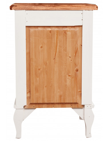 Cômoda country em madeira maciça de limão, estrutura branca, tampo com acabamento natural, 46x36x70 cm Cômoda country em madeira maciça de limão, estrutura branca, tampo com acabamento natural, 46x36x70 cm