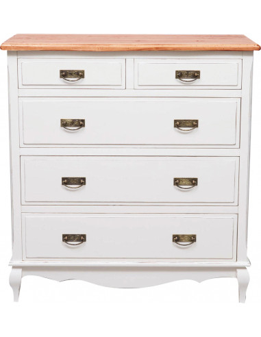 Comò Country in legno massello di tiglio struttura bianca anticata piano finitura noce 100x45x106 cm Comò Country in legno massello di tiglio struttura bianca anticata piano finitura noce 100x45x106 cm