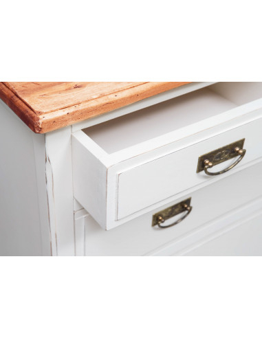 Comò Country in legno massello di tiglio struttura bianca anticata piano finitura noce 100x45x106 cm Comò Country in legno massello di tiglio struttura bianca anticata piano finitura noce 100x45x106 cm