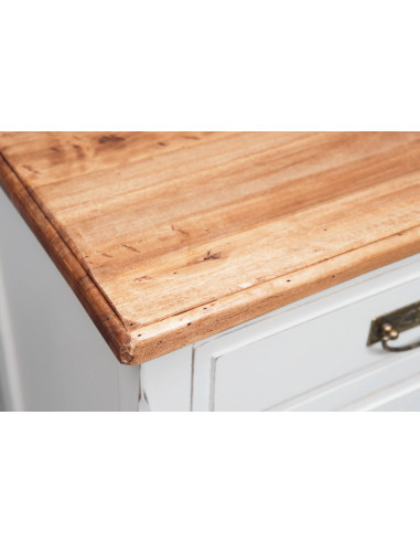 Comò Country in legno massello di tiglio struttura bianca anticata piano finitura noce 100x45x106 cm Comò Country in legno massello di tiglio struttura bianca anticata piano finitura noce 100x45x106 cm
