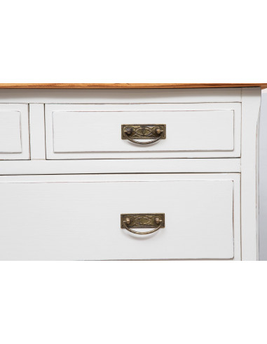 Comò Country in legno massello di tiglio struttura bianca anticata piano finitura noce 100x45x106 cm Comò Country in legno massello di tiglio struttura bianca anticata piano finitura noce 100x45x106 cm