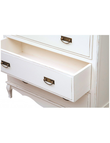 Comò Country in legno massello di tiglio struttura bianca anticata piano finitura noce 100x45x106 cm Comò Country in legno massello di tiglio struttura bianca anticata piano finitura noce 100x45x106 cm