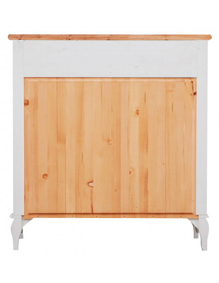 Cômoda country em madeira maciça de limão com estrutura branca antiga e tampo com acabamento em nogueira 100x45x106 cm