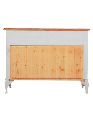 Comò Country in legno massello di tiglio struttura bianca anticata piano finitura noce 107x47x80 cm Comò Country in legno massello di tiglio struttura bianca anticata piano finitura noce 107x47x80 cm