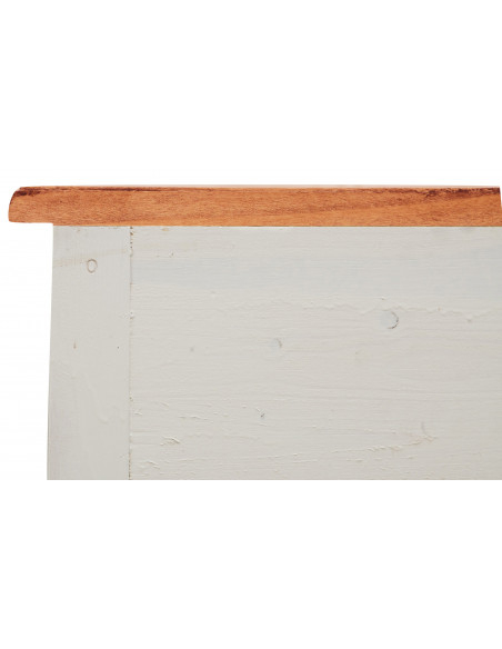 Cômoda country em madeira maciça de limão com estrutura branca antiga e tampo com acabamento em nogueira 107x47x80 cm