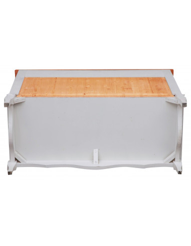 Comò Country in legno massello di tiglio struttura bianca anticata piano finitura noce 107x47x80 cm Comò Country in legno massello di tiglio struttura bianca anticata piano finitura noce 107x47x80 cm