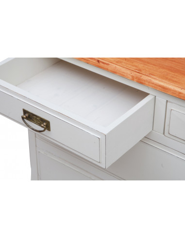 Comò Country in legno massello di tiglio struttura bianca anticata piano finitura noce 107x47x80 cm Comò Country in legno massello di tiglio struttura bianca anticata piano finitura noce 107x47x80 cm