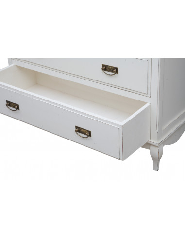 Comò Country in legno massello di tiglio struttura bianca anticata piano finitura noce 107x47x80 cm Comò Country in legno massello di tiglio struttura bianca anticata piano finitura noce 107x47x80 cm