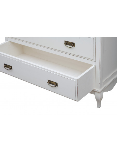 Cômoda country em madeira maciça de limão com estrutura branca antiga e tampo com acabamento em nogueira 107x47x80 cm