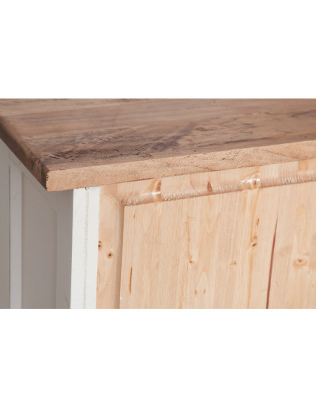 Piccola libreria Country in legno massello di tiglio struttura bianca anticata piano finitura naturale 68x25x98 cm