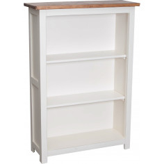 Piccola libreria Country in legno massello di tiglio struttura bianca anticata piano finitura naturale 68x25x98 cm