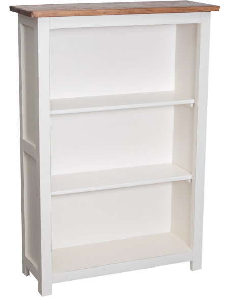 Piccola libreria Country in legno massello di tiglio struttura bianca anticata piano finitura naturale 68x25x98 cm
