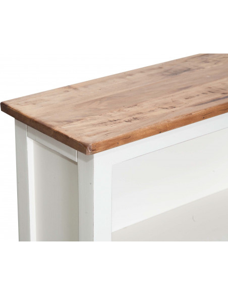 Piccola libreria Country in legno massello di tiglio struttura bianca anticata piano finitura naturale 68x25x98 cm