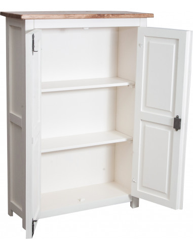 Armário country em madeira maciça de limão, estrutura branca antiga, tampo com acabamento natural, 68x25x98 cm Armário country em madeira maciça de limão, estrutura branca antiga, tampo com acabamento natural, 68x25x98 cm