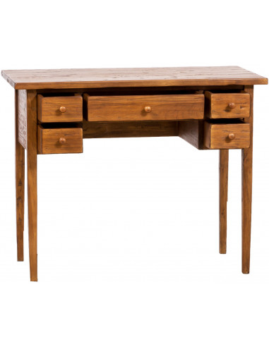 Tavolino scrittoio in legno massello di tiglio finitura noce: foto vista frontale con cassetti aperti - Biscottini.it Tavolino scrittoio in legno massello di tiglio finitura noce: foto vista frontale con cassetti aperti - Biscottini.it