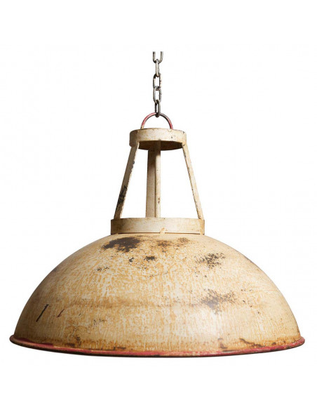 Lampadario Industrial a sospensione non elettrificato L46xPR46xH40 cm in ferro finitura crema anticata