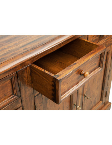 Credenza Country in legno massello di tiglio finitura noce 202x45x103 cm Credenza Country in legno massello di tiglio finitura noce 202x45x103 cm