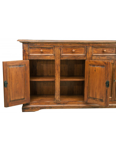 Credenza Country in legno massello di tiglio finitura noce 202x45x103 cm Credenza Country in legno massello di tiglio finitura noce 202x45x103 cm