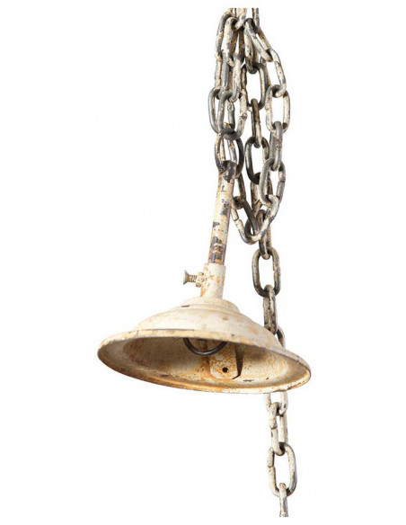 Lampadario Industrial a sospensione non elettrificato L46xPR46xH40 cm in ferro finitura crema anticata