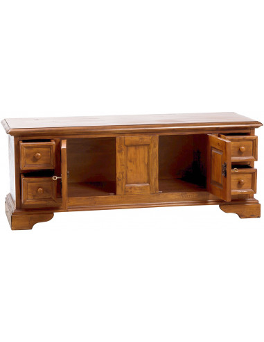 Mobile porta tv Country in legno massello di tiglio finitura noce 150x51x56 cm Mobile porta tv Country in legno massello di tiglio finitura noce 150x51x56 cm