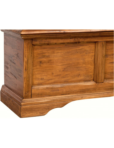 Baú country em madeira maciça de limão com acabamento em nogueira: foto detalhada do lado esquerdo - Biscottini.it Baú country em madeira maciça de limão com acabamento em nogueira: foto detalhada do lado esquerdo - Biscottini.it