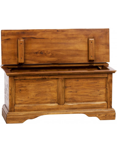 Baú country em madeira maciça de tília, acabamento em nogueira: foto frontal com tampa aberta - Biscottini.it Baú country em madeira maciça de tília, acabamento em nogueira: foto frontal com tampa aberta - Biscottini.it