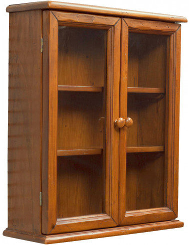 Vetrinetta Country da appendere in legno massello di tiglio finitura noce 48x17x57 cm