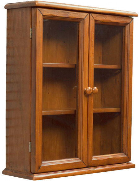Vetrinetta Country da appendere in legno massello di tiglio finitura noce 48x17x57 cm