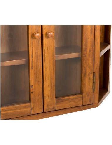 Vitrina suspensa de canto em madeira maciça de lima, acabamento em nogueira 86x21x75 cm Vitrina suspensa de canto em madeira maciça de lima, acabamento em nogueira 86x21x75 cm